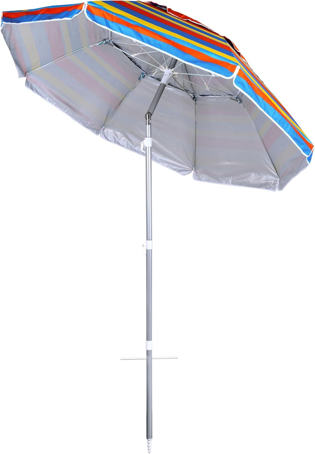 6.5 ft beach umbrella with sand anchor & tilt mechanism - heavy duty wind resistant uv 50+ portable, outdoor folding umbrella for beach, pool, patio, gardenprotection fits in a large suitcase for patio garden beach pool backyard, blue multi stripe ch-1504 6.5 ft blue multi stripe ch-1504