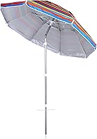 Vista 2 de Sombrilla de playa plegable de 6.5 pies, portátil, con anclaje para la arena, a prueba de viento, botón para inclinación y ventilación, protección