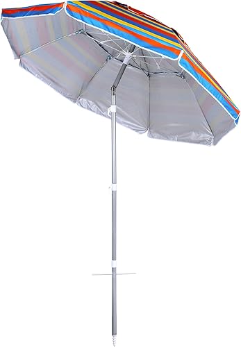Miniatura 2 de Sombrilla de playa plegable de 6.5 pies, portátil, con anclaje para la arena, a prueba de viento, botón para inclinación y ventilación, protección