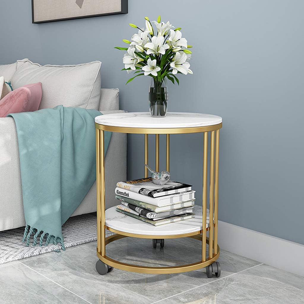 Side Table/End Table,Nordic Light Marble Table Top and Metal Stand,Modern Minimalist Style-with Roller