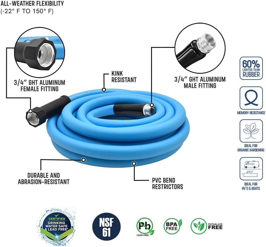 Interstate Pneumatics HHW-025 5/8 Inch x 25ft Drinking Water Safe Hybrid Polymer Garden Hose