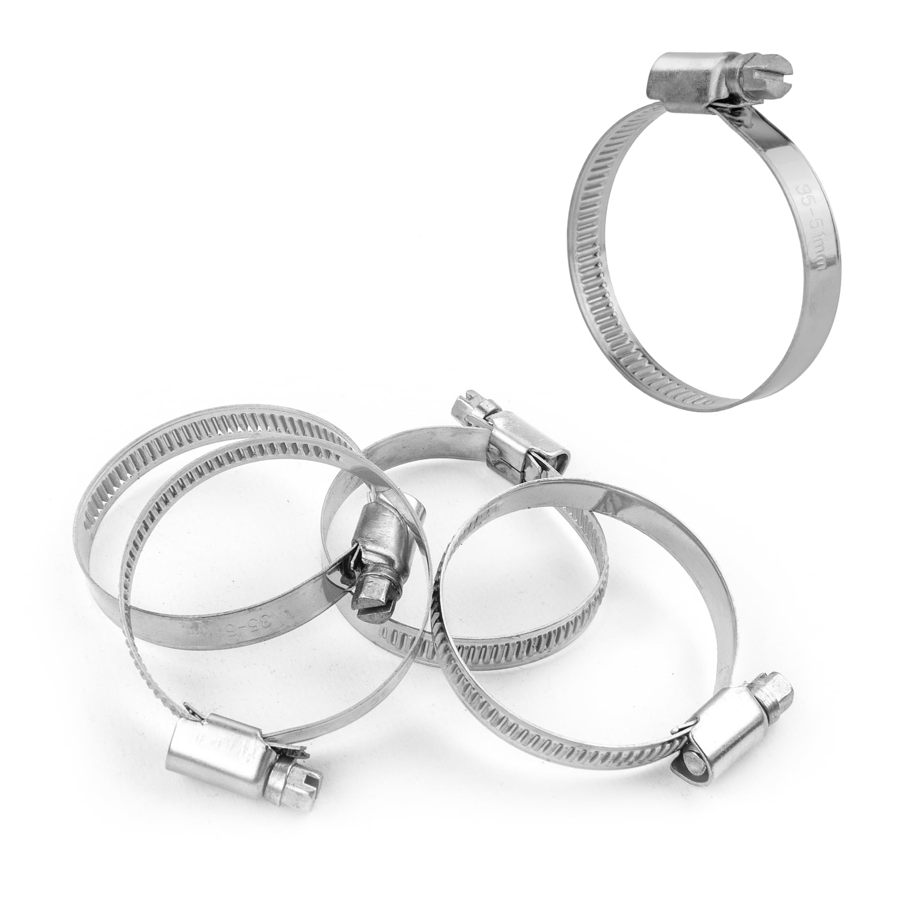 Kct 5 Pack - 35Mm-51Mm Hose Pipe Clamps Adjustable 304 Stainless Steel Metal Clips For Flexible Tube Worm Drive