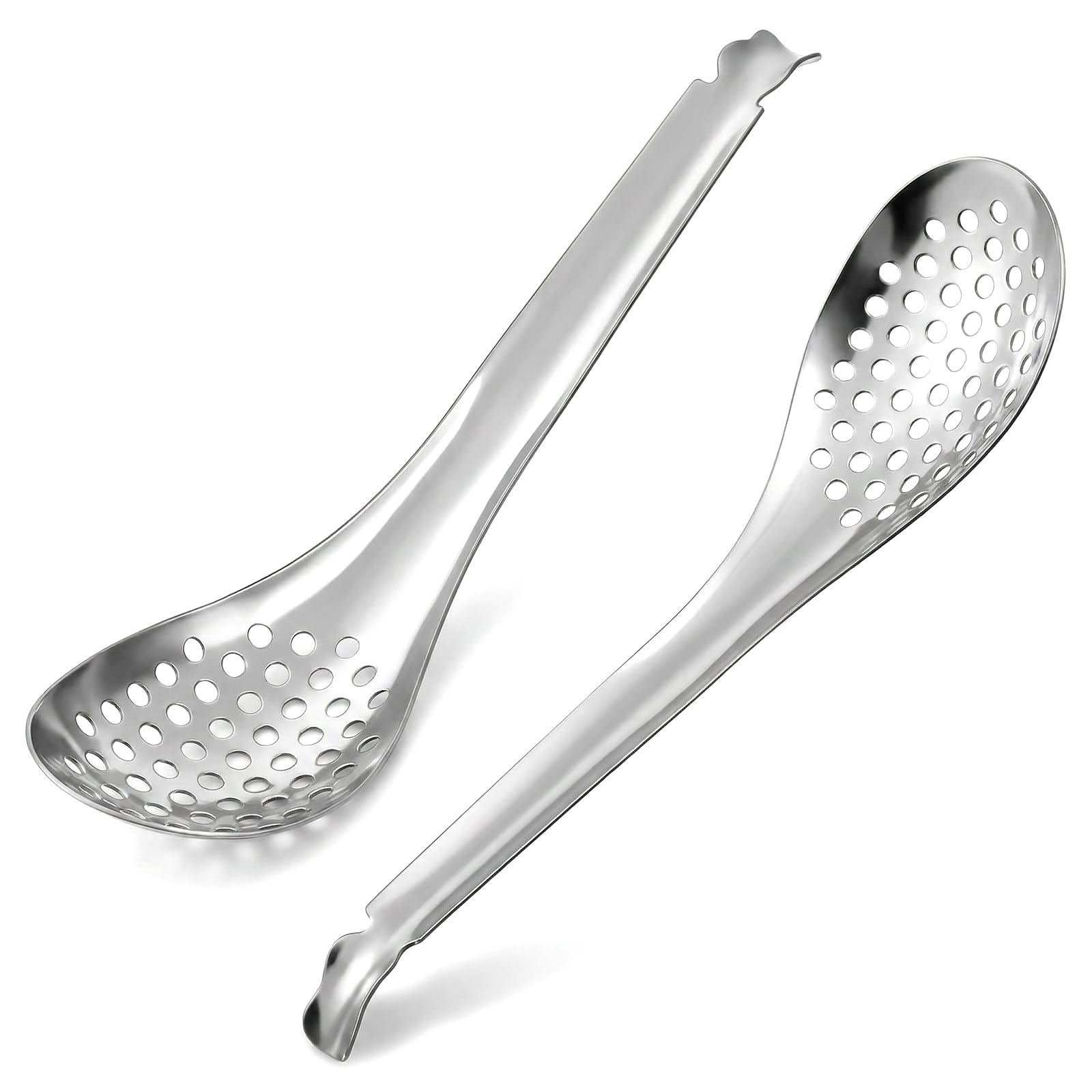 2PCS 16.5cm Small Slotted Spoon Stainless Steel Kitchen Fine Mesh Strainer Skimmer Caviar Egg Spoons Ladle for Straining Pasta/Cooking/Frying, Metal Kitchen Utensils Pasta Fatsoff Soup Scoop