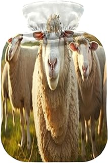 Wajiw Hot Water Bottle with Cover 2L Warm Water Bottle for Hot and Cold Compress Hot and Cold Therapies,Hand Feet Warmer,Sheep