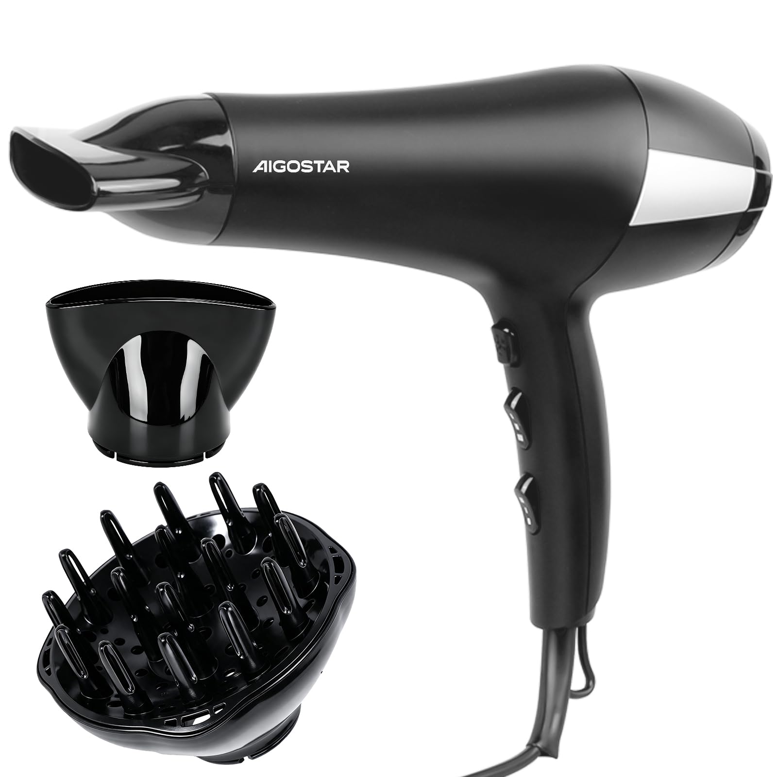 Aigostar Haartrockner 2400W,Föhn mit Ionen, Schwarz