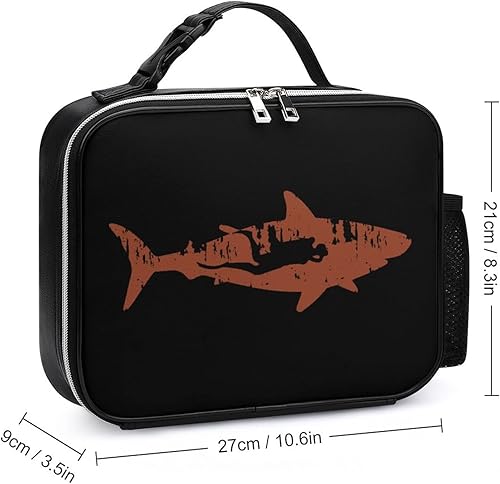 Miniatura 2 de Scuba Diver Shark - Lonchera de cuero reutilizable con asa desmontable con hebilla para oficina, trabajo, picnic