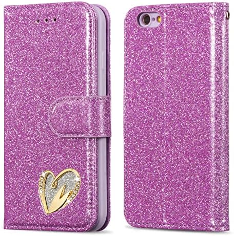 QLTYPRI Case for iPhone 6 iPhone 6S Case, Flip Case Glitter Bling Leather Wallet Case with Card Holder Magnetic Wallet Cover for iPhone 6 iPhone 6S - Rose Gold
