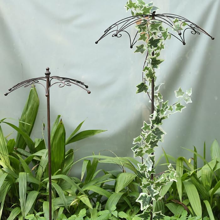 Plant Trellis Support Frame for Potted Plants Climbing, Umbrella Shaped Metal Garden Spike Trellis, for Flower Support Outdoor Indoor,White,Large