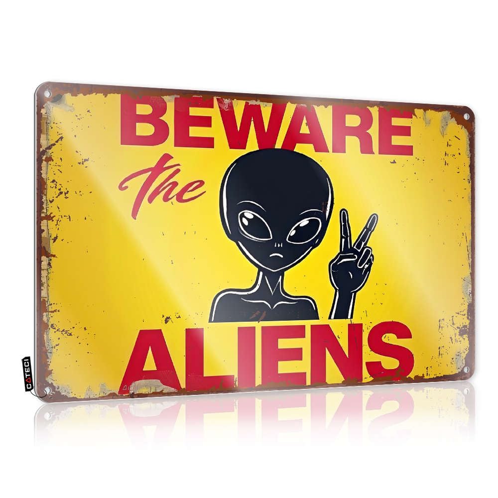 Bedroom Door Sign Beware The Aliens Tin Sign Vintage Coffee Sign Man Cave Funny Signs(30X40CM)