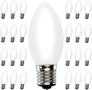25 Pack C9 Christmas White LED Light Bulb,Vintage Warm White Plastic C9 Replacement Bulbs Shatterproof C9/E17 Intermediate Base 0.6 Watt Great for Night Lights Christmas Outdoor String Lights