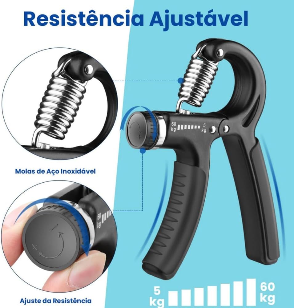 Hand Grip Ajustável até 5 a 60 kg com Mola – Fortalecedor de Punho, Antebraço e Mãos, Ideal para Treinos de Força e Reabilitação – Cores Sortidas Hand Grip Ajustável até 5 a 60 kg com Mola – Fortalecedor de Punho, Antebraço e Mãos, Ideal para Treinos de Força e Reabilitação – Cores Sortidas