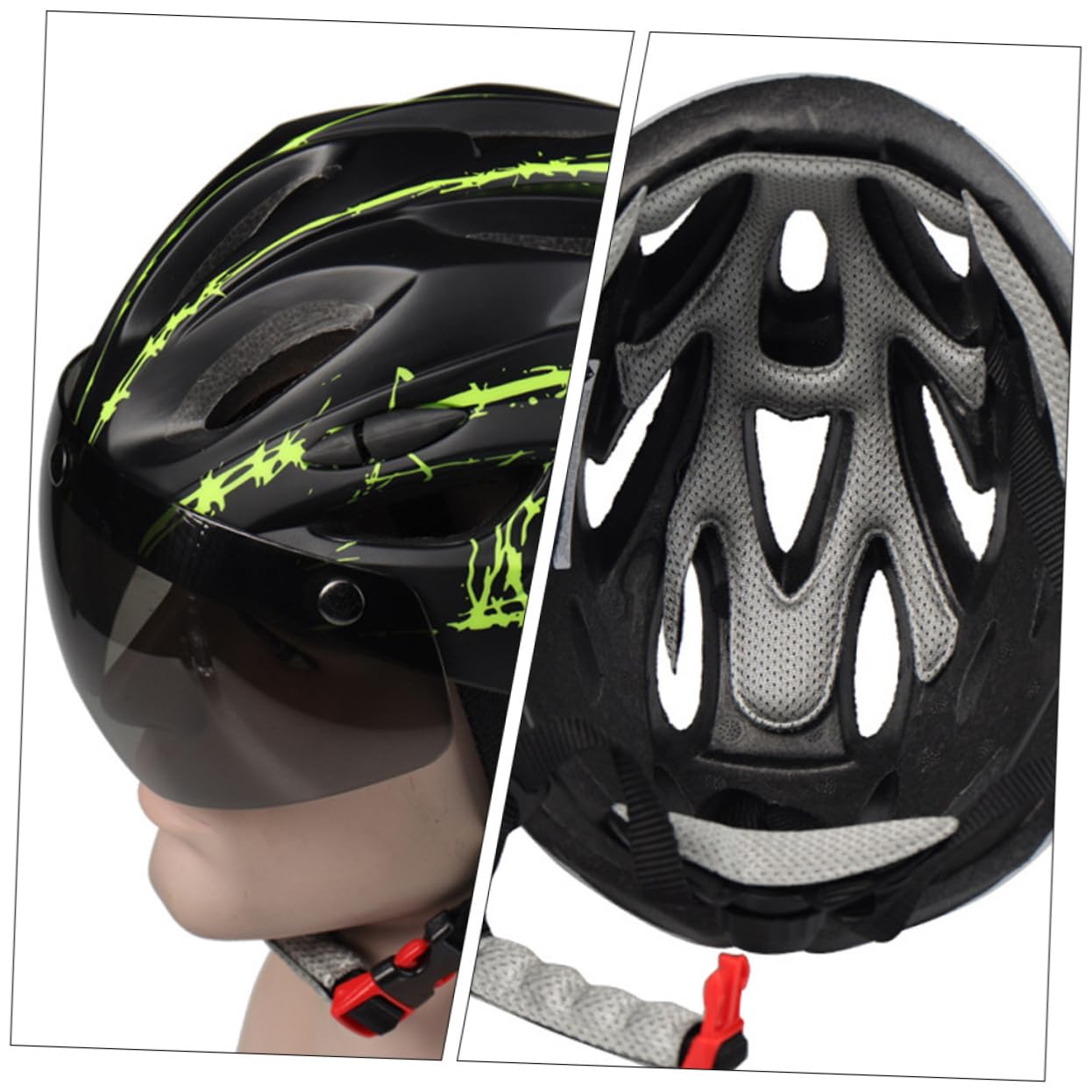 Casco de Bicicleta con Gafas Magnéticas, Transpirable, Pc, Negro