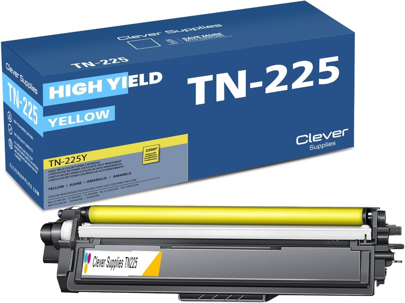 CS Replacement Compatible with Brother TN225 Toner Cartridge TN-225 TN225Y TN221 TN-221 to use with DCP-9020CDN HL-3140CW HL-3150CDN HL-3170CDW HL-3180CDW MFC-9130CW MFC-9330CDW (Yellow, 1-Pack)