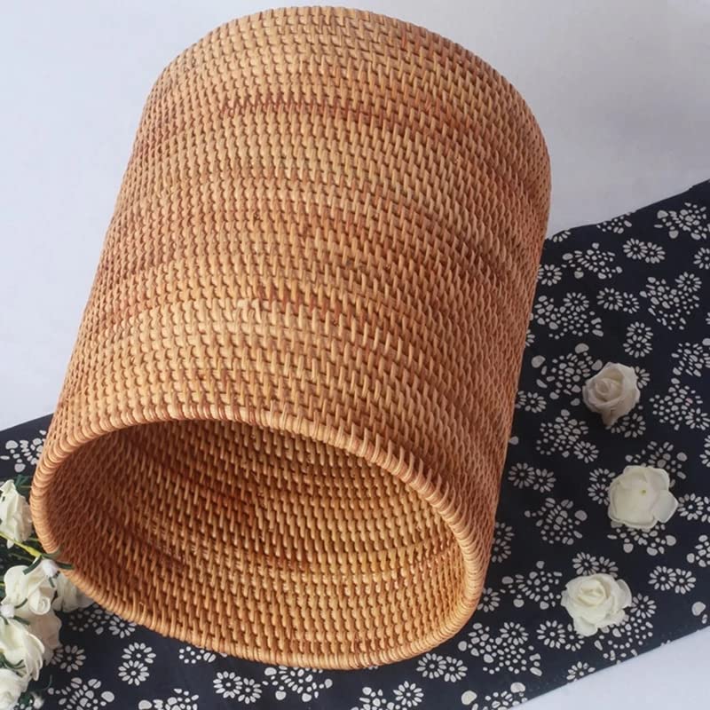 Koolouispoper Handmade Rattan Trash Can, Cylinder Storage, Desktop Trash Can, Rattan Trash Can Storage Basket (20CM)