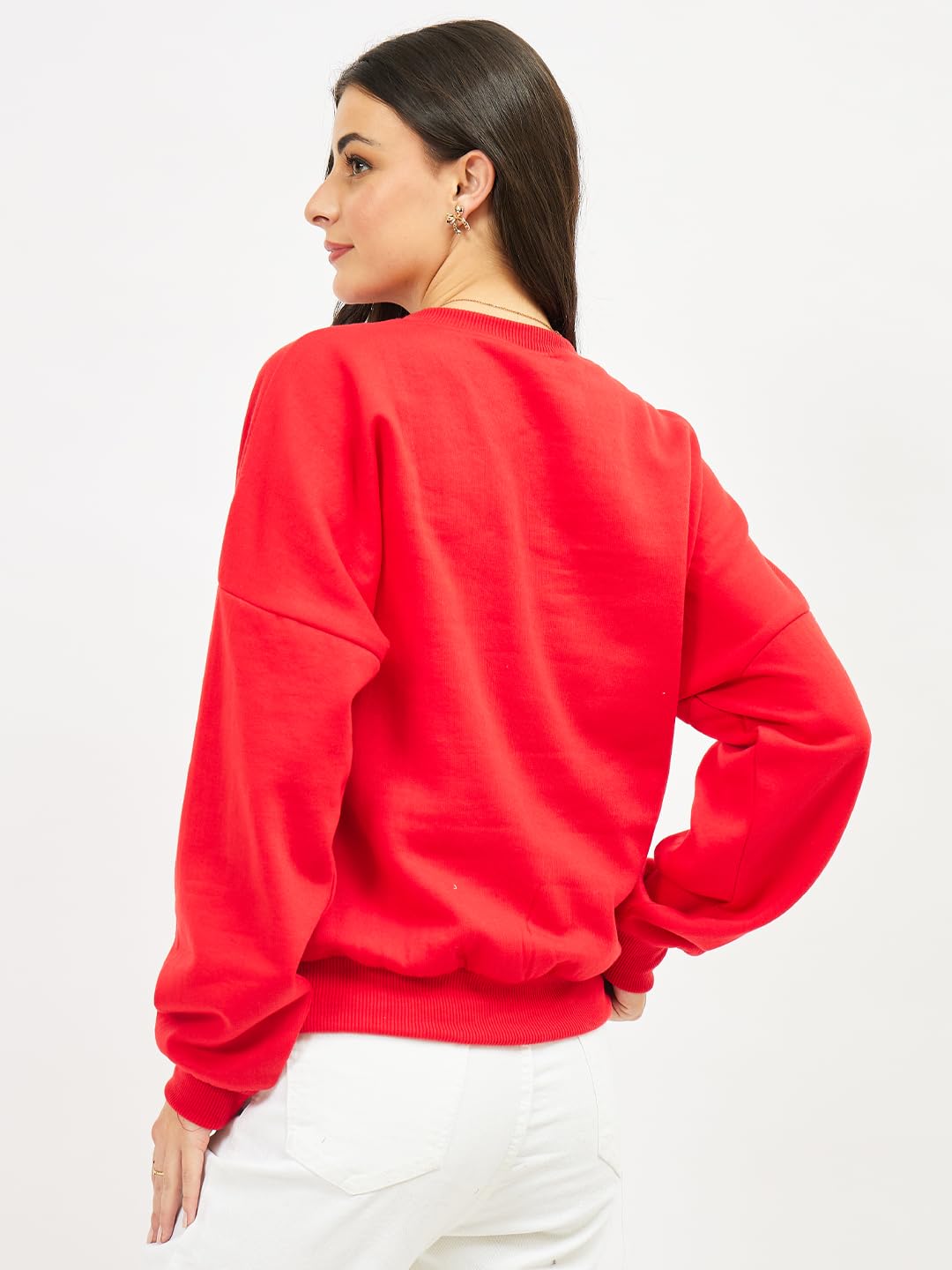 Athena Lifestyle Women’s Red Pearl-Embellished Sweatshirt | Soft Casual Pullover | Stylish Pearl Detail Winter Sweatshirt for Women 1