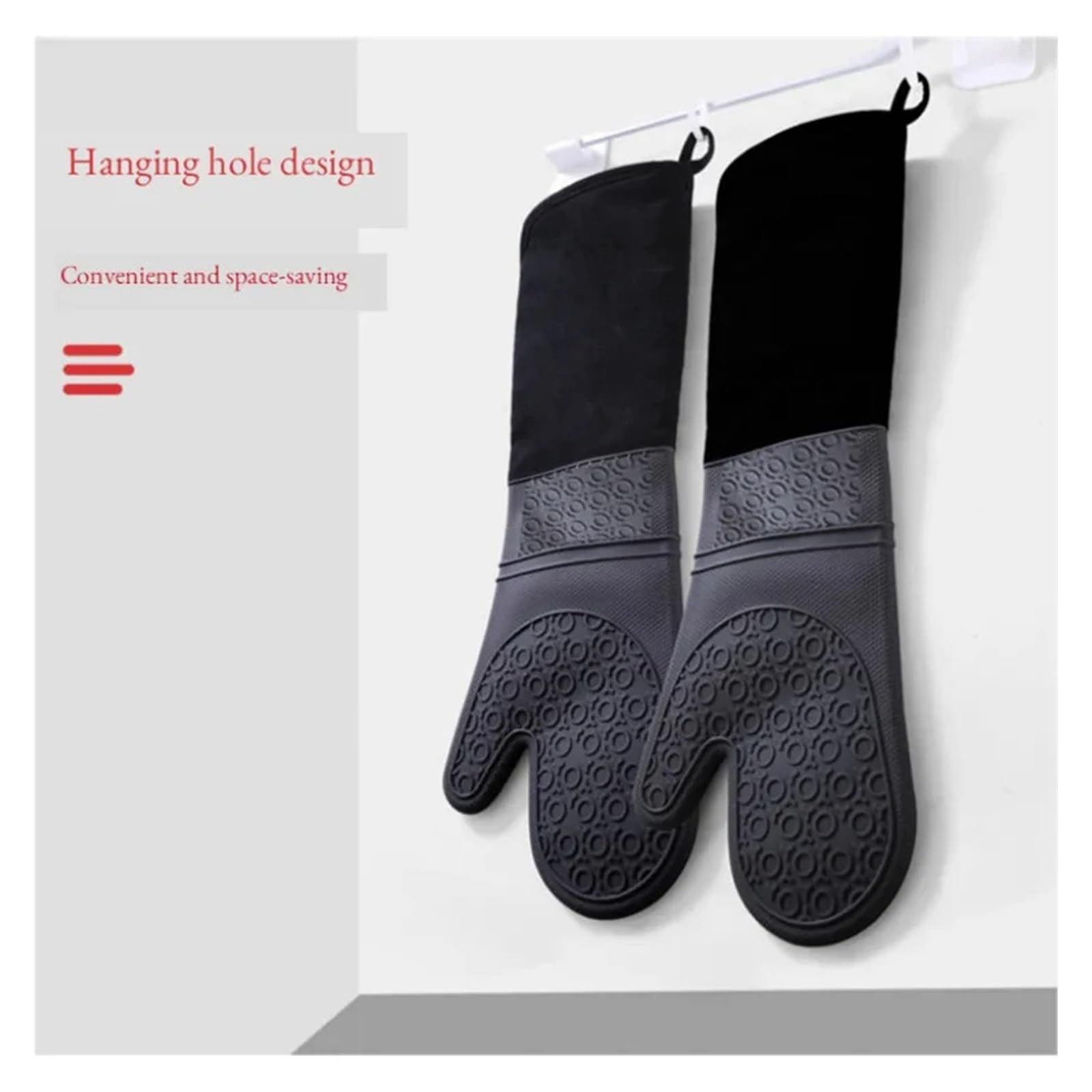 Ofenhandschuhe Erweiterte Silikonhandschuhe, Ofenhandschuh, doppellagig, hitzebeständig, Mikrowellenhandschuhe, Rutschfester Topflappen, Grillen, Backen(2Pcs Grey)