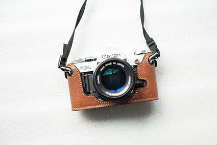 Funda de Cuero Genuino Hecho a Mano con Media cámara para Canon Ae-1 Amarillo Marron