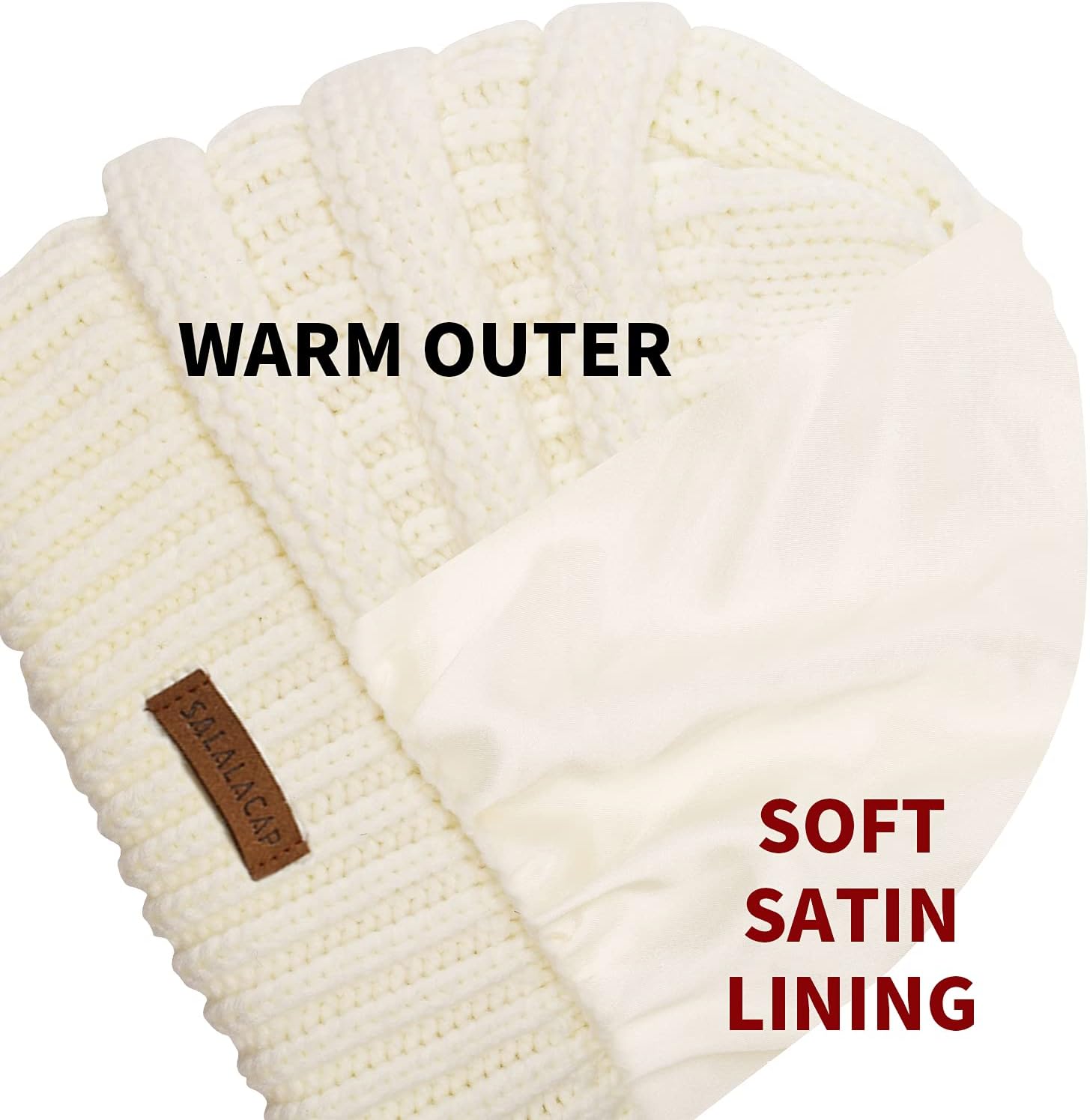 Womens Satin Lined Winter Beanie Cable Knit Beanie for Women Silk Lining Thick Chunky Hats Skull Warm Cap - Image 6