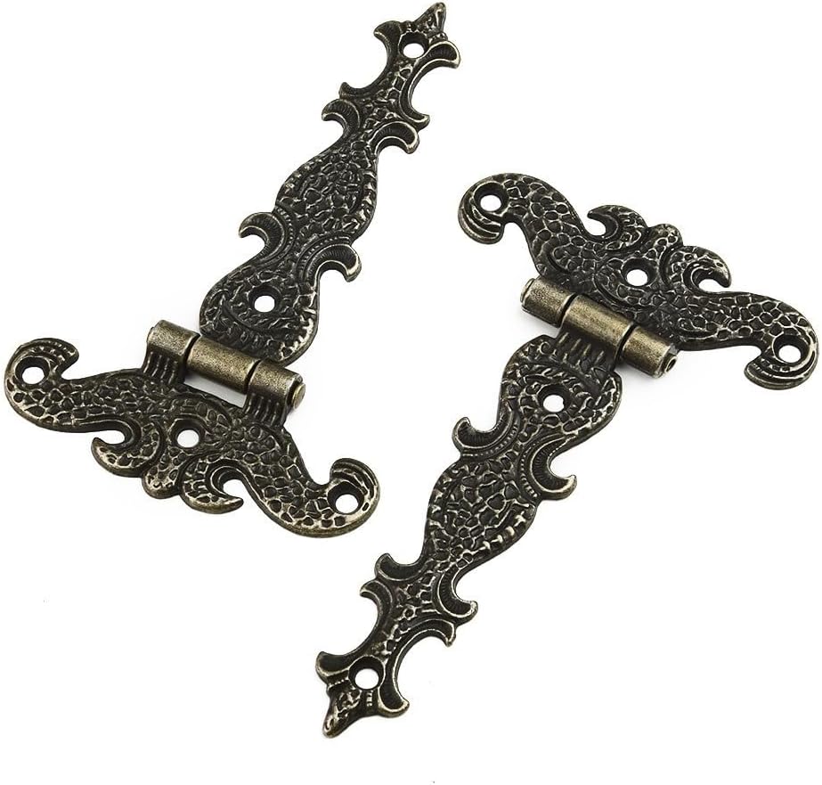 2 Pack Retro Bronze Zinc Alloy Butt Hinges Antique Decorative Hardware for Wooden Box Cabinet Drawer Furniture Office Shop Hotel 4.45 Inch with Screws