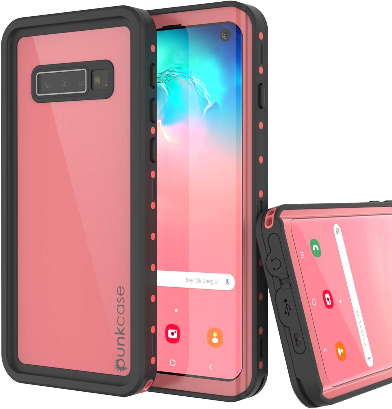 PunkCase S10 Waterproof Case [StudStar Series] [Slim Fit] [IP68 Certified] [Shockproof] [Dirtproof] [Snowproof] Armor Cover Compatible W/Samsung Galaxy S10 [Pink]