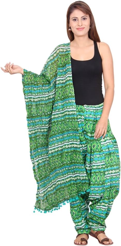 Rama Women's Cotton Printed Fabric Patiala and Dupatta Set Green