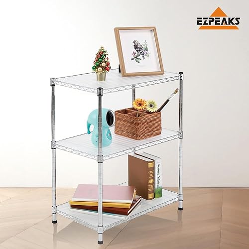 Miniatura 6 de EZPEAKS Paquete de 2 estantes cromados de 3 estantes con forros de 3 estantes, estante ajustable, estantes de alambre de acero, estanterías y