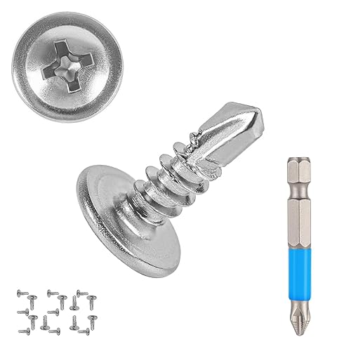 Miniatura 21 de QSJ 120 tornillos de chapa #8 x 3/4 pulgadas, cabeza de armadura de acero inoxidable 410, tornillos autorroscantes rápidos con punta