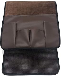 Anti-Slip PU Leather Velvet Sofa Couch Chair Armrest Soft Caddy Organizer Holder with 5 Pockets for Phone, Book, Magazines, TV Remote Control - Draped Over Sofa, Couch, Recliner Armrest (Brown)