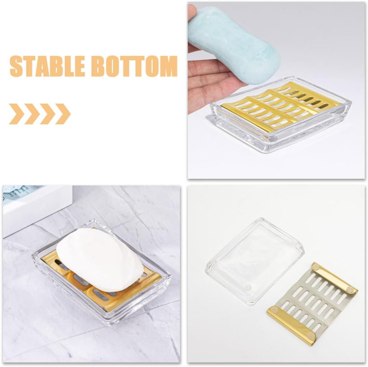 Glass Soap Dish with Stainless Steel Tray Decorative Bar Soap Holder with Drainage for Bathroom and Kitchen Vanity for Shower and Sink