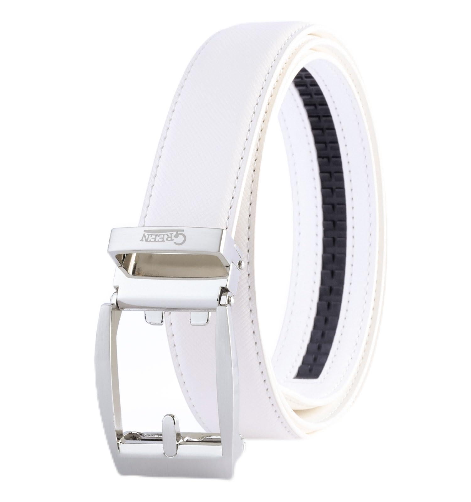 Litume GREEN GOLF Saffiano - Cinturón de trinquete de piel auténtica, hebilla automática con ajuste de microclic, fabricado en Taiwán