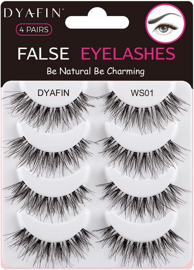 DYAFIN Natural False Eyelashes Handmade Reusable Lightweight Soft Professional False Lashes Full Cover Clear Band No Glue Fake Eyelashes