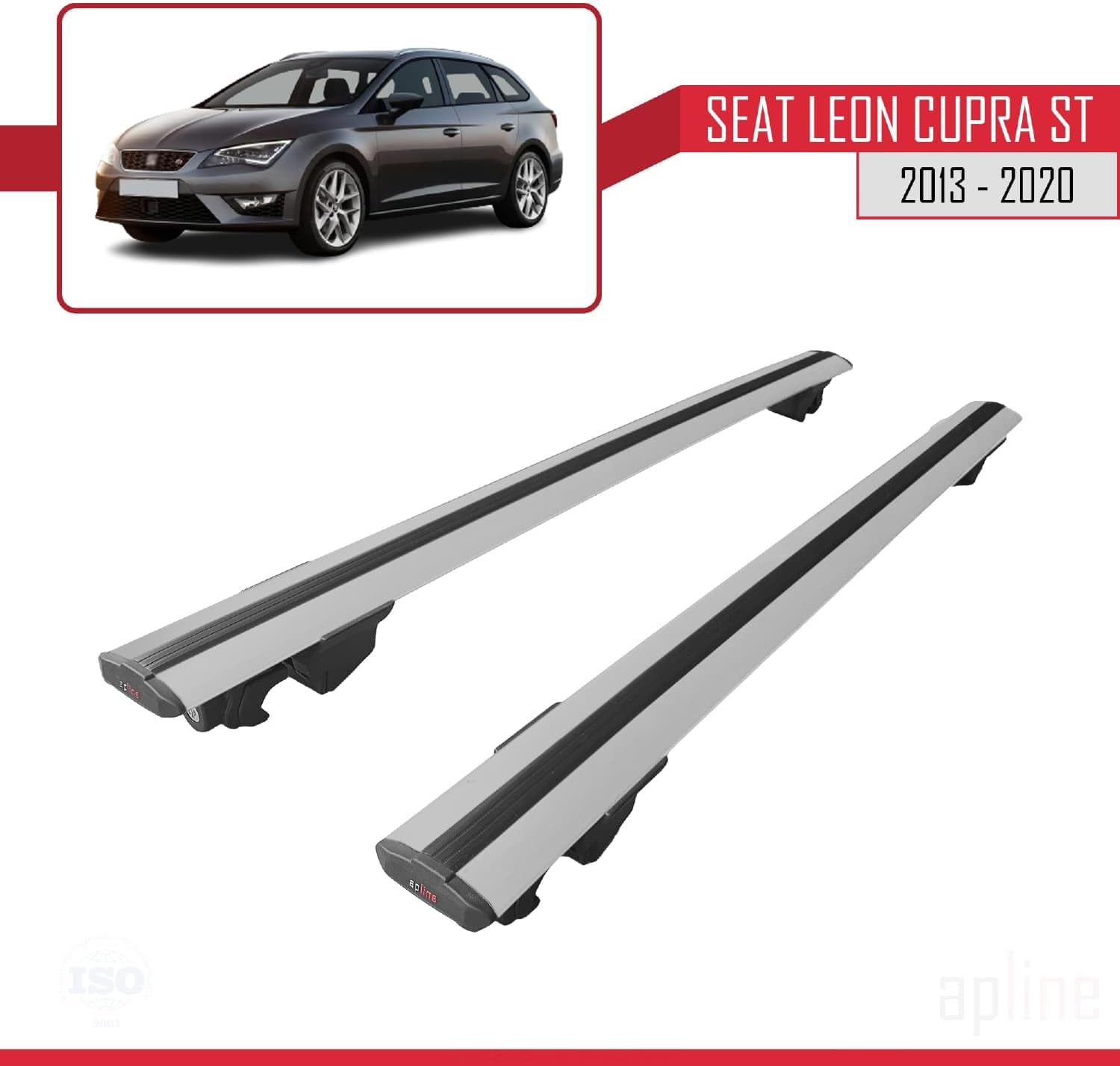 Compatible with Seat Leon 3 (5F) Cupra ST 2013-2020 Hook Model Car Roof Rack Cross Bar Grey Aluminium 2 Bars