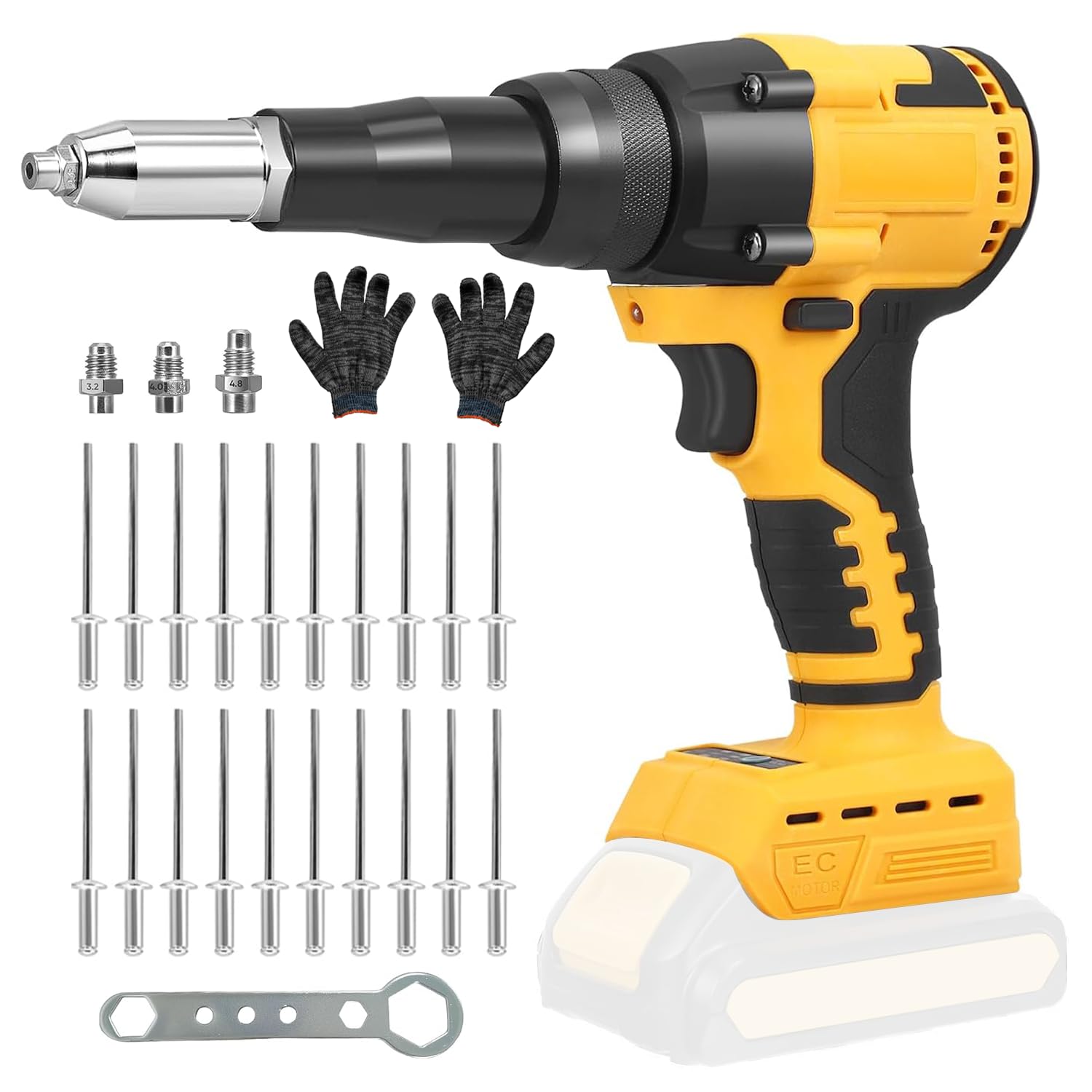 Pistola remachadora inalámbrica para batería Dewalt de 20 V, kit de pistola de tuerca remache automática portátil con luz LED, 20 remaches, 3 adaptadores de boquillas de 1/8 pulgadas, 3/16