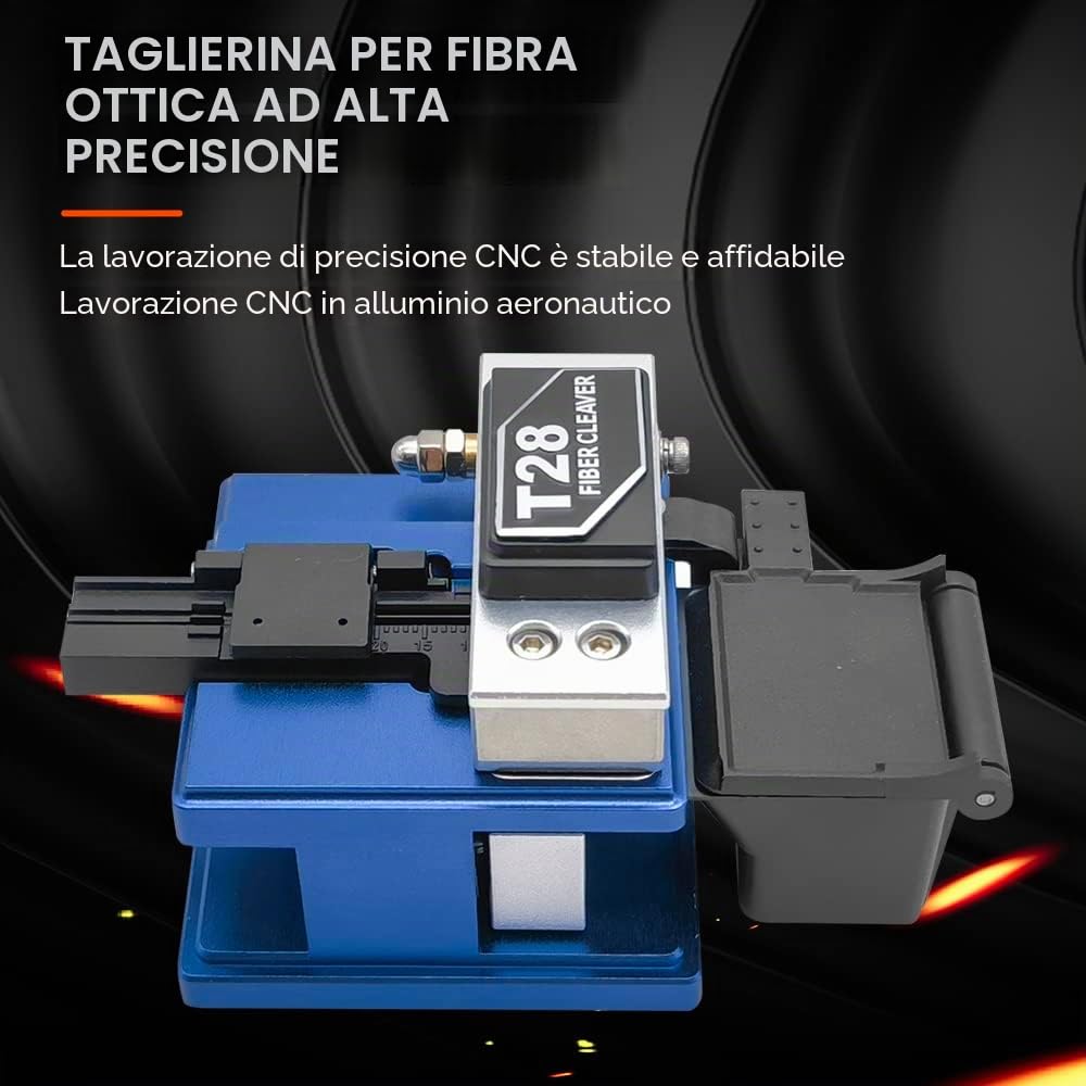 T28 Fiber Cleaver 24 Cleaving Spot 48000 Cleaves per taglio chiaro, taglierina in fibra ottica ad alta precisione con supporto 3 in 1 e guida di rimbalzo automatico