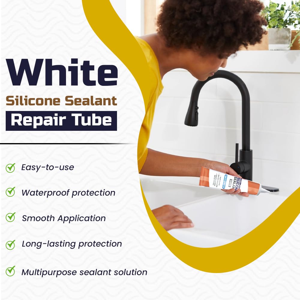 Zopper 2 x White Silicone Sealant WaterProof Tube 70g With Nozzle Quick Handy Repair Tube For Taps Sinks Baths Toilets Showers Shower Heads Edges - Image 2