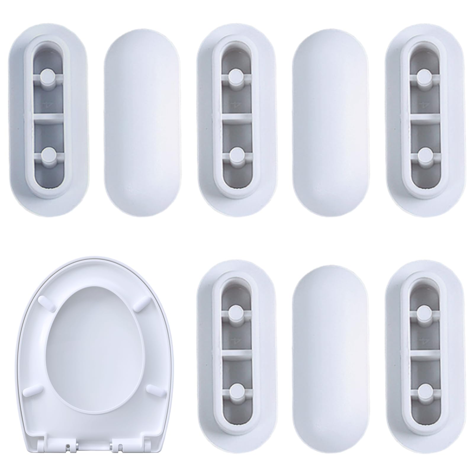 Rubber Toilet Seat Buffers, 8 Pcs White Push-in Bumpers for D Shape and Most Toilet Seat Models
