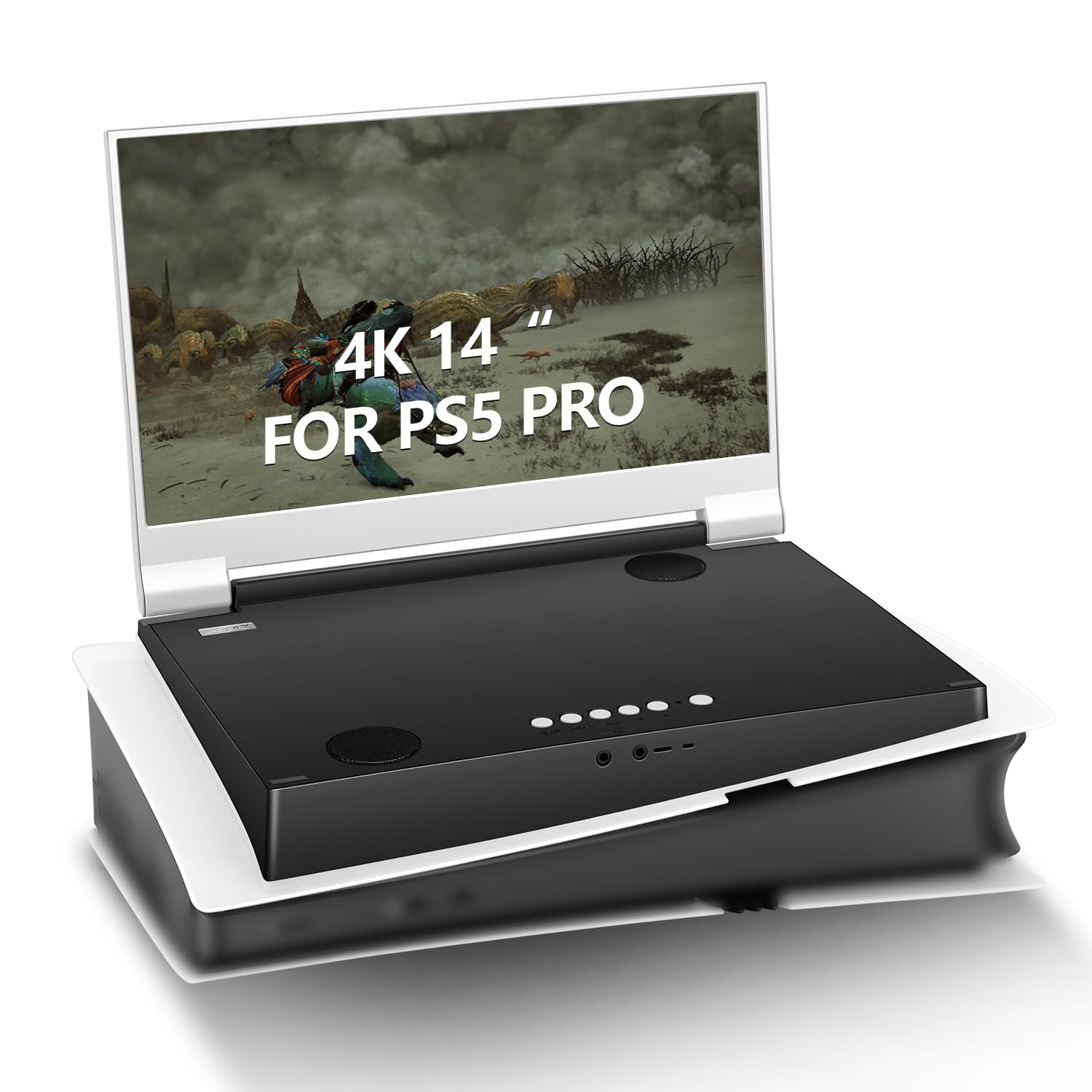 G-STORY Monitor portátil para juegos de 14" IPS 4K 60Hz con integración para PS5 pro (PS5 pro no incluido) 3840×2160 con 2 puertos HDMI, FreeSync, 2 altavoces estéreo multimedia integrados