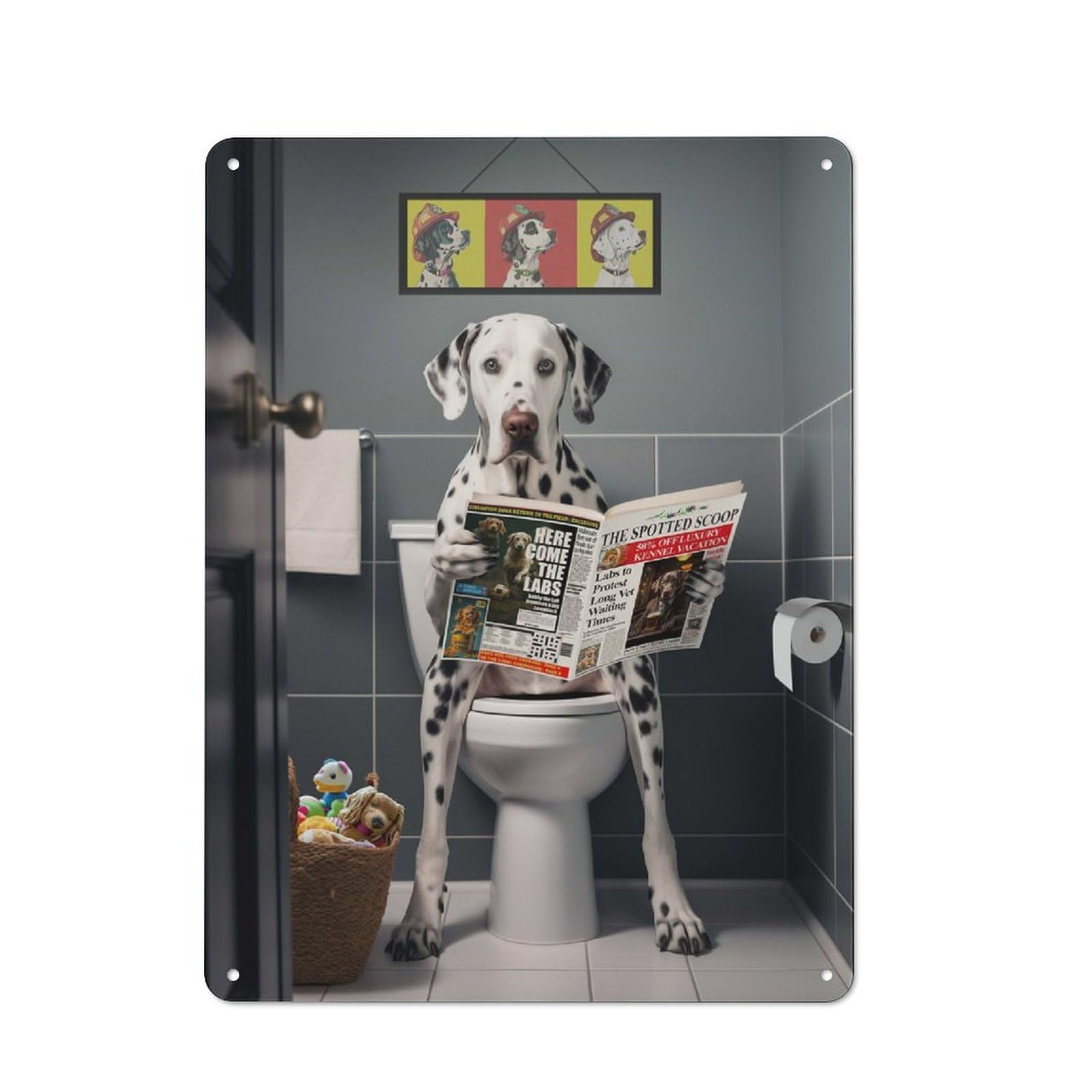 Junmoney Dalmatian On The Toilet Tin Wall Plaque 40X30cm With For Hallway Wall, For Home Interiors, Feature Walls And Decorative Displays