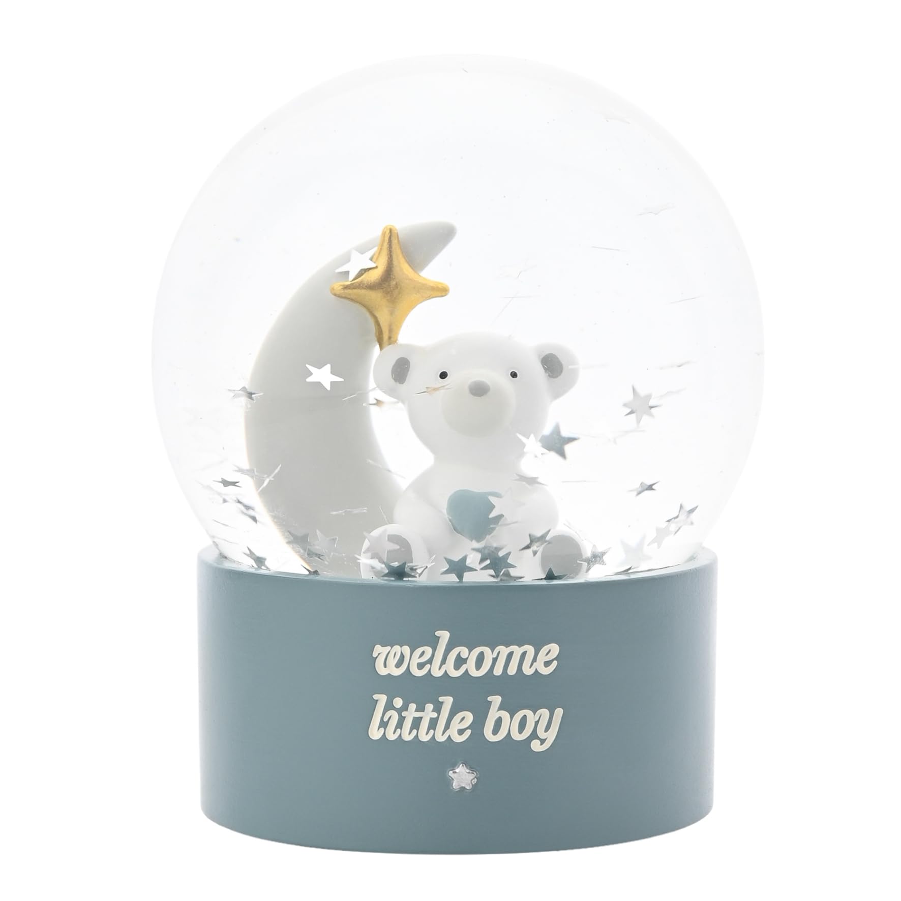 Bambino By Juliana 'Welcome Little Boy' Teddy & Moon Water Globe, Blue. Gifting to Celebrate Newborn Children, Family & Love