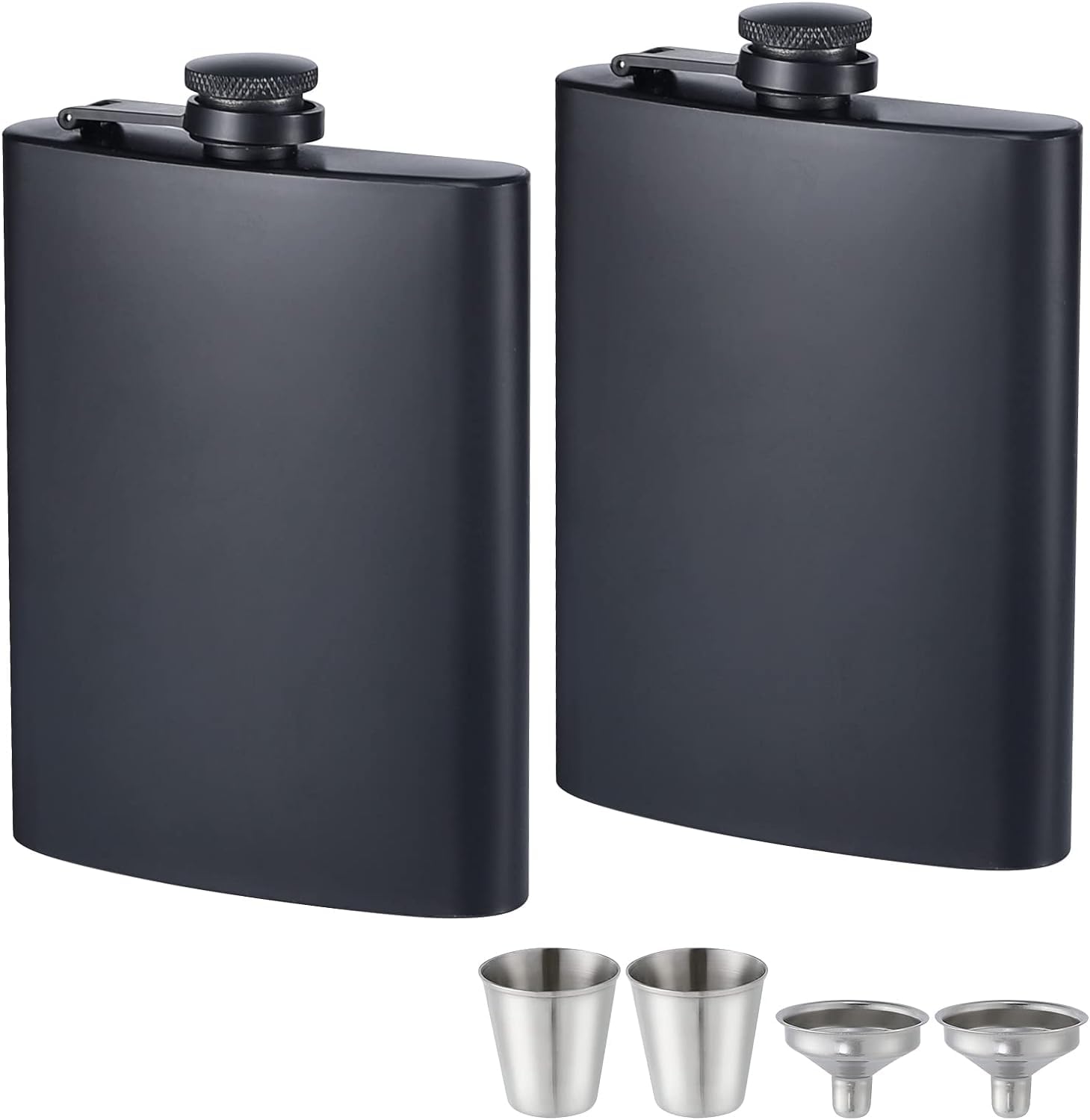 Stainless Steel Hip Flask Set - 8oz Black -8