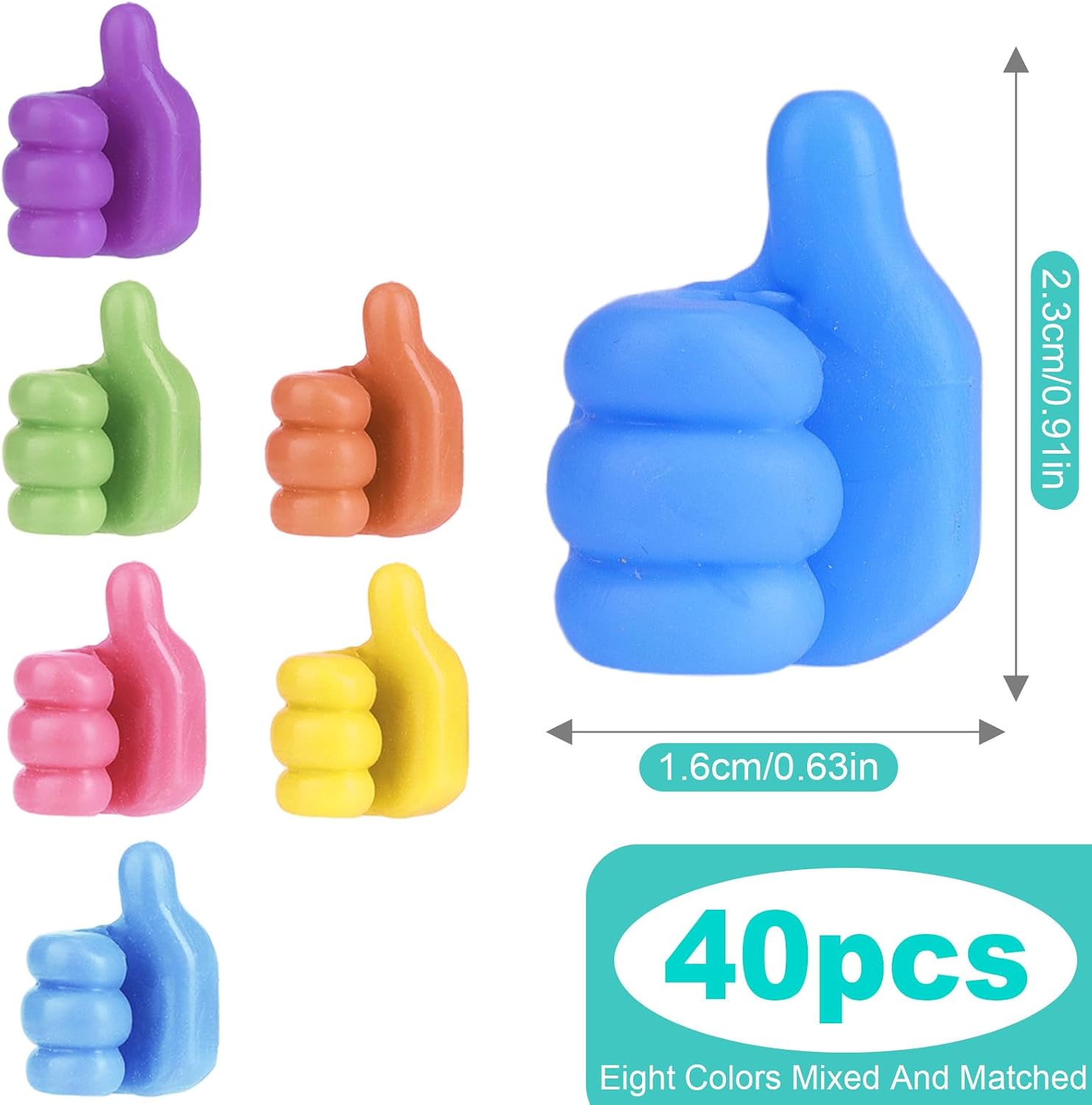 40 Pcs Creative Thumbs Up Wall Hooks, Self-Adhesive Silicone Thumb Holders, Multi-Function Cord Holder Clips for Desk Wall Nightstand, Wire Organizer for Charging Cables Keys,Pencils
