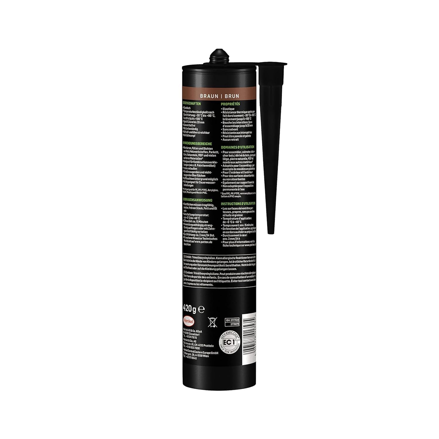 Pattex Montagekleber Holz, Kartusche, braun, 6x 420g | Spezialkleber für Holzarbeiten – starke Haftung & natürliche Optik