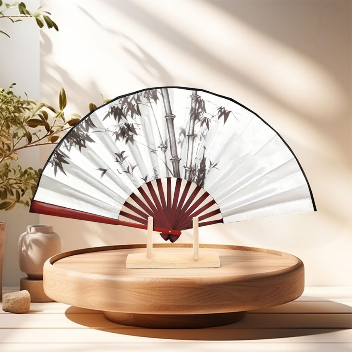 2pcs Wooden Folding Fan Display Stand for Home Decor Xmas image 5