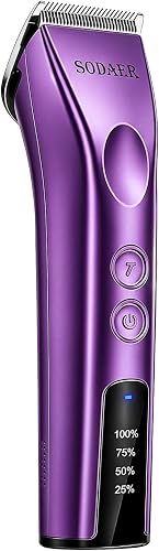 Professional Dog Grooming Clippers, Cordless Pet Hair Clipper with 8 Guide Combs &2 Replaceable Blades, Rechargeable Low Noise Dog Hair Trimmer for Small Large Dogs Horse ,with Storage Tool Box,Purple