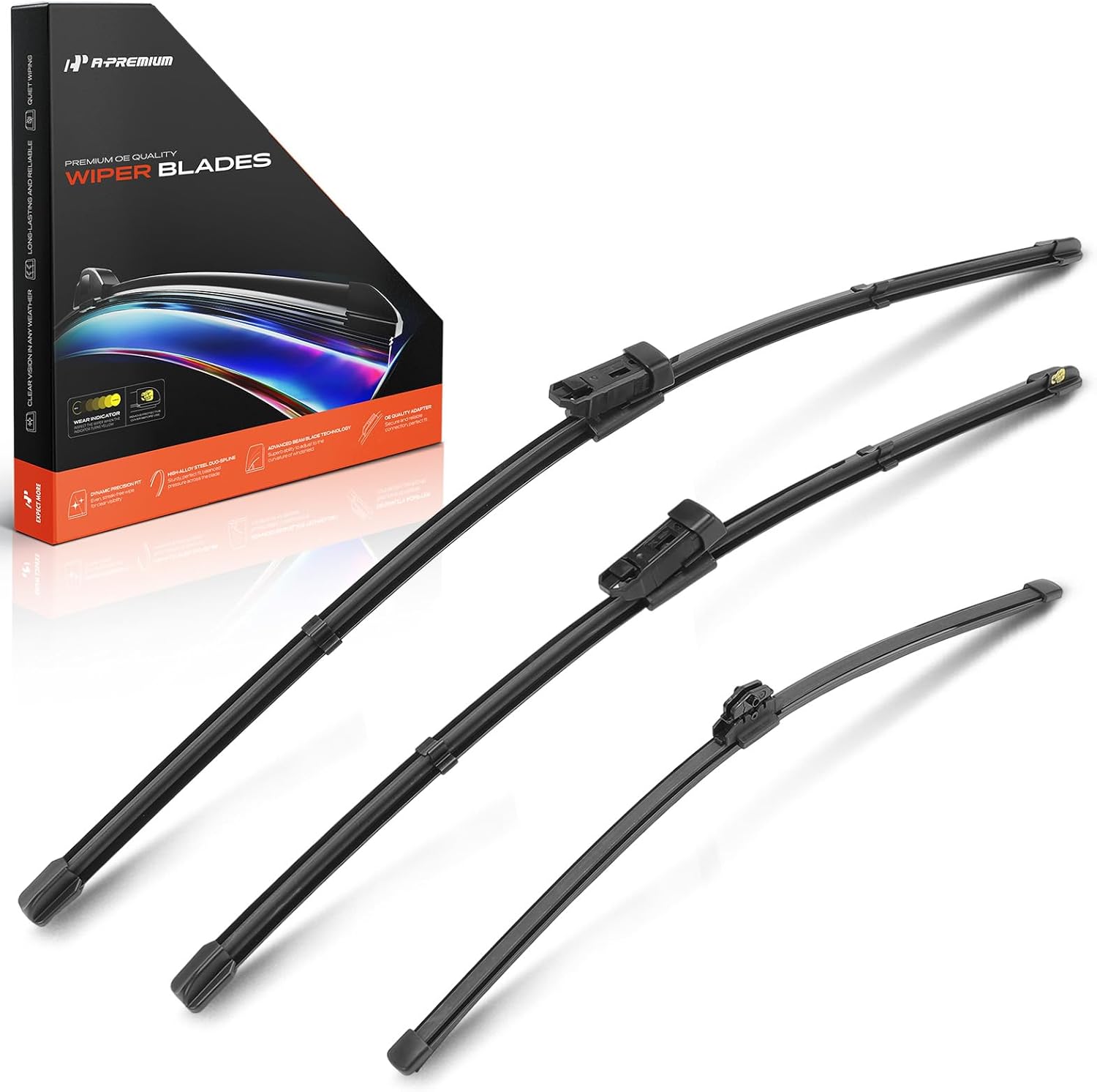 A-Premium APWB451 24"+20"+15" Windshield Wiper Blades Compatible with Audi Q5/SQ5 2018-2024, Q3 2021-2024, allroad - Front Rear Wiper Blade Set for TLPN/FR_DA, w/Wear Indicator & Towel (Pack of 3)