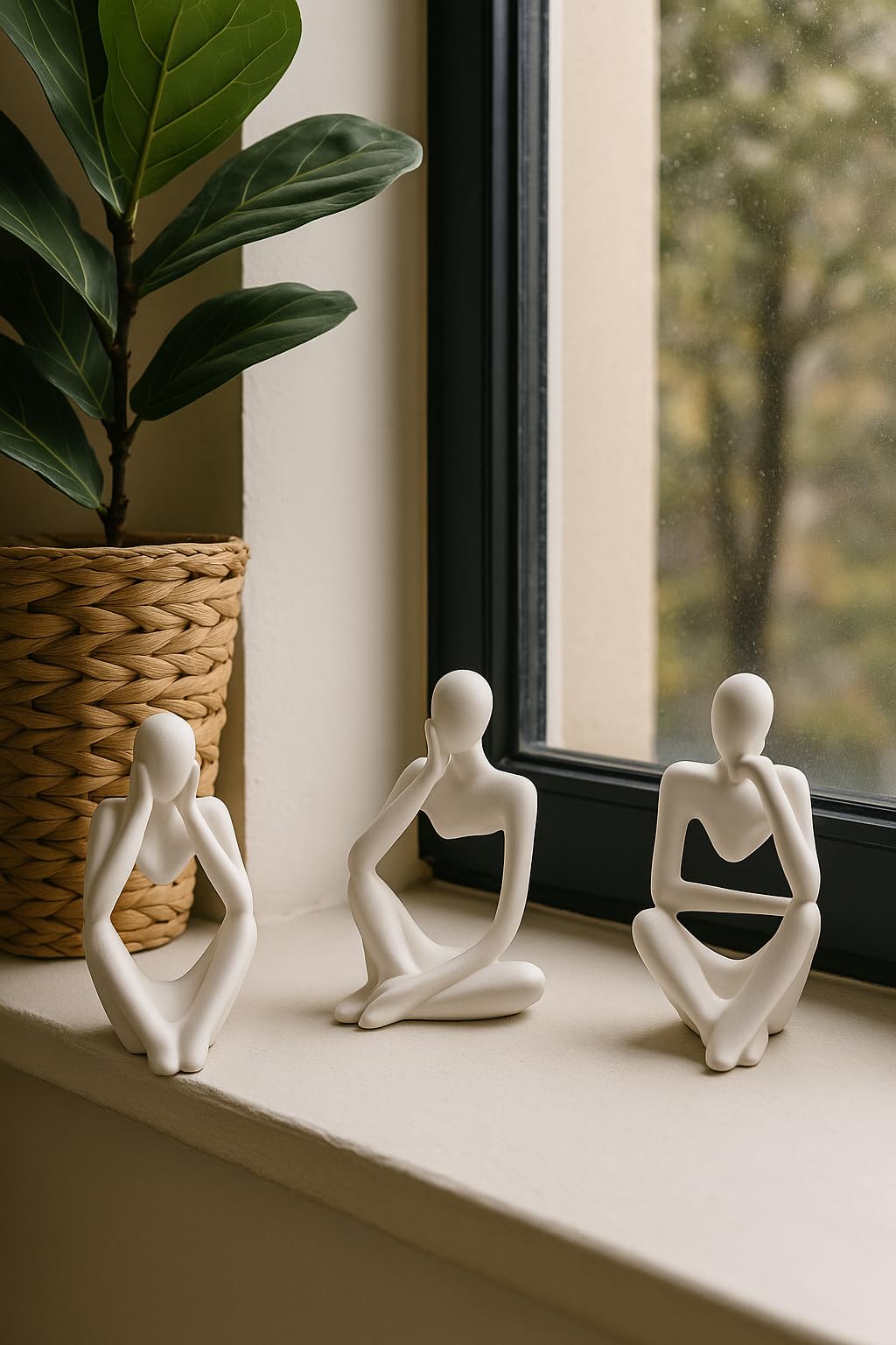 Ev & Ofis Dekoru – Beyaz 3’lü İnsan Figürü Seti | El Yapımı Minimalist Heykel Takımı