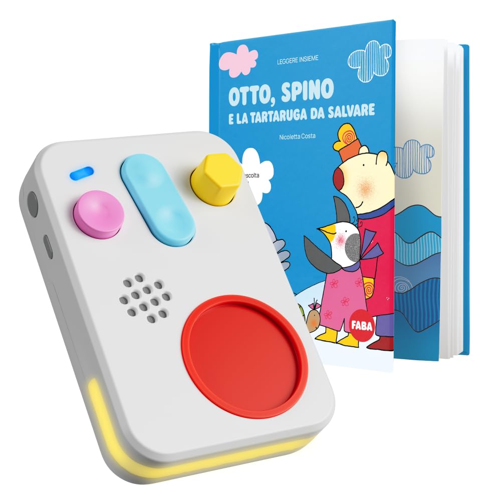 FABA Bundle Raccontastorie interattivo per Bambini da 0 a 10 Anni, Luce Notturna, Gioco educativo Musicale, Versione Italiana + Libro Otto, Spino e la Tartaruga da Salvare. Leggi e Ascolta