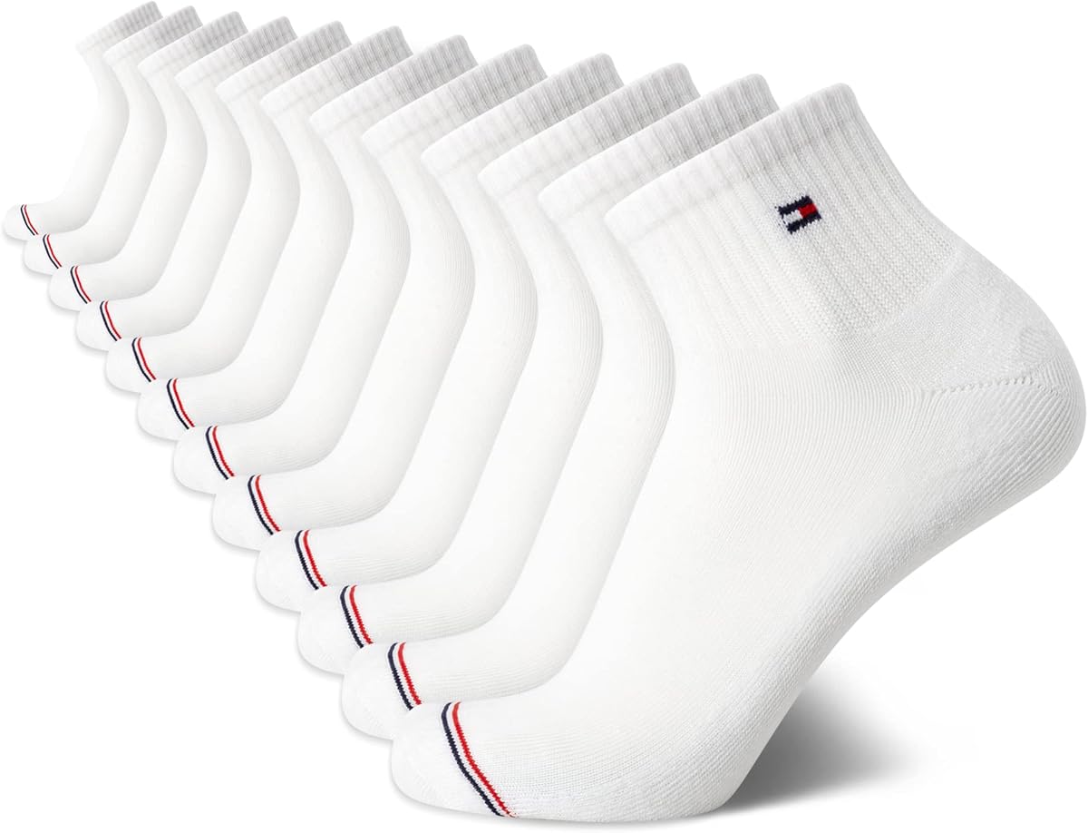 Tommy Hilfiger Mens 12 Pack Cushioned Performance Quarter Ankle Socks | Breathable Moisture Wicking Yarn With a Padded Footbed and Snug Arch Band, Ankle Height Comfort for Running, Gym and Sports