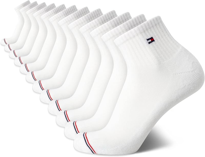Tommy Hilfiger Mens 12 Pack Cushioned Performance Quarter Ankle Socks | Breathable Moisture Wicking Yarn With a Padded Footbed and Snug Arch Band, Ankle Height Comfort for Running, Gym and Sports