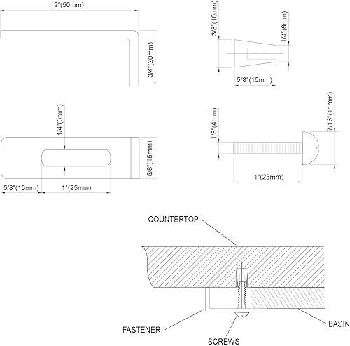 Miniatura 7 de Dowell 6011-10 - Clips para fregadero de baño, soportes para lavabo, 4 clips, tornillos y anclajes